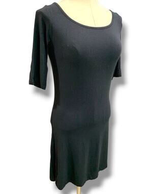 Small Yala Soft Black Tshirt Dress 1/2 Sleeve 35" Length